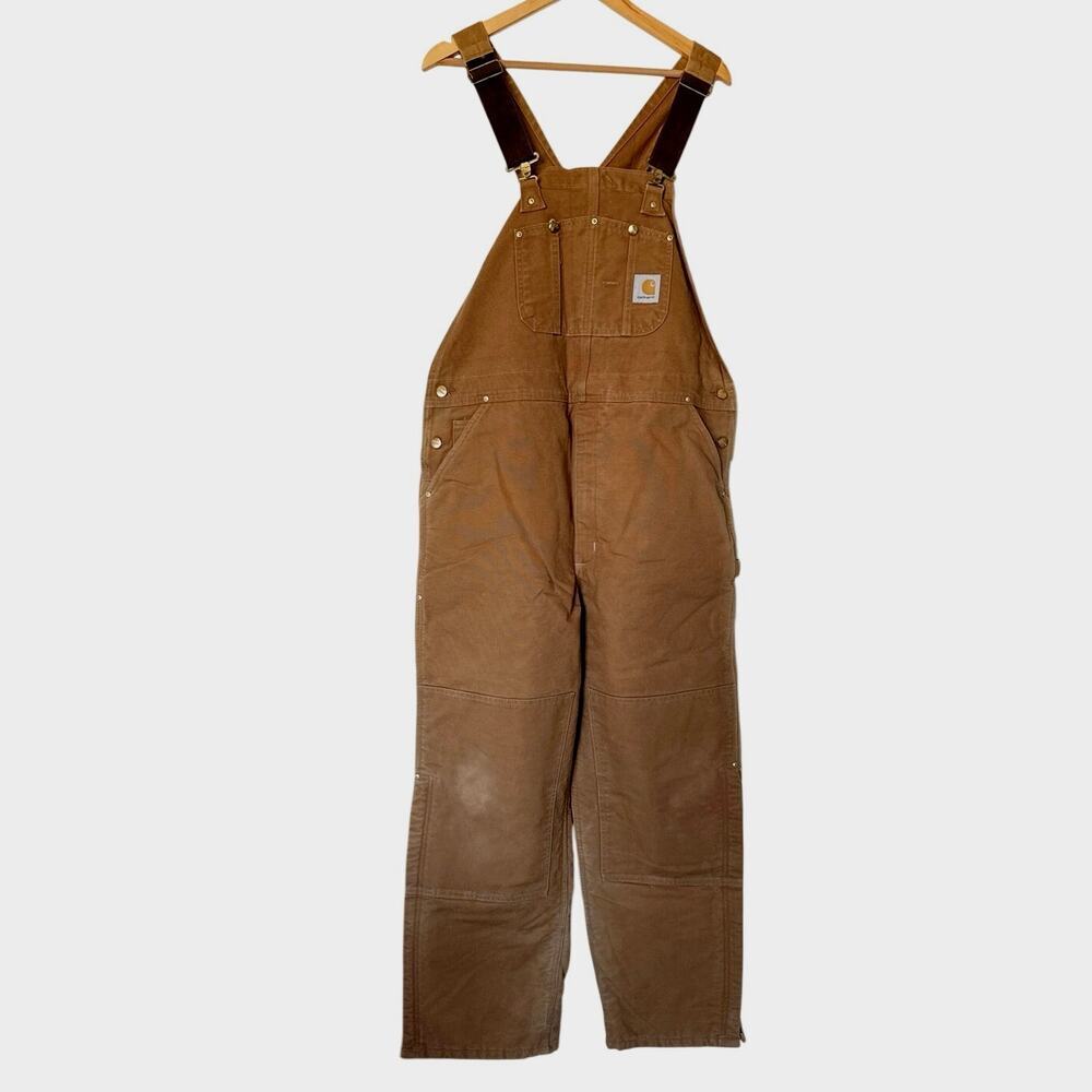 Carhartt Vintage Zip to Thigh Insulated Bib Overalls R02 Brown Duck Canvas 42x32